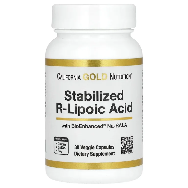 California Gold Nutrition, стабилизированная R-липоевая кислота с биотином, 30 растительных капсул