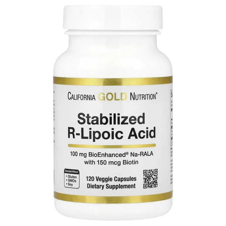 California Gold Nutrition, стабилизированная R-липоевая кислота с Na-RALA Bio-Enhanced® и биотином, 120 растительных капсул