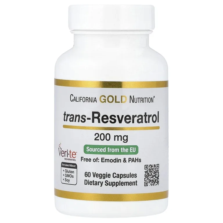 California Gold Nutrition, транс-ресвератрол, итальянского происхождения, 200 мг, 60 растительных капсул