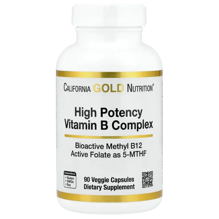 California Gold Nutrition, высокоэффективный комплекс витаминов группы B с метилфолатом и метилом B12, 90 растительных капсул