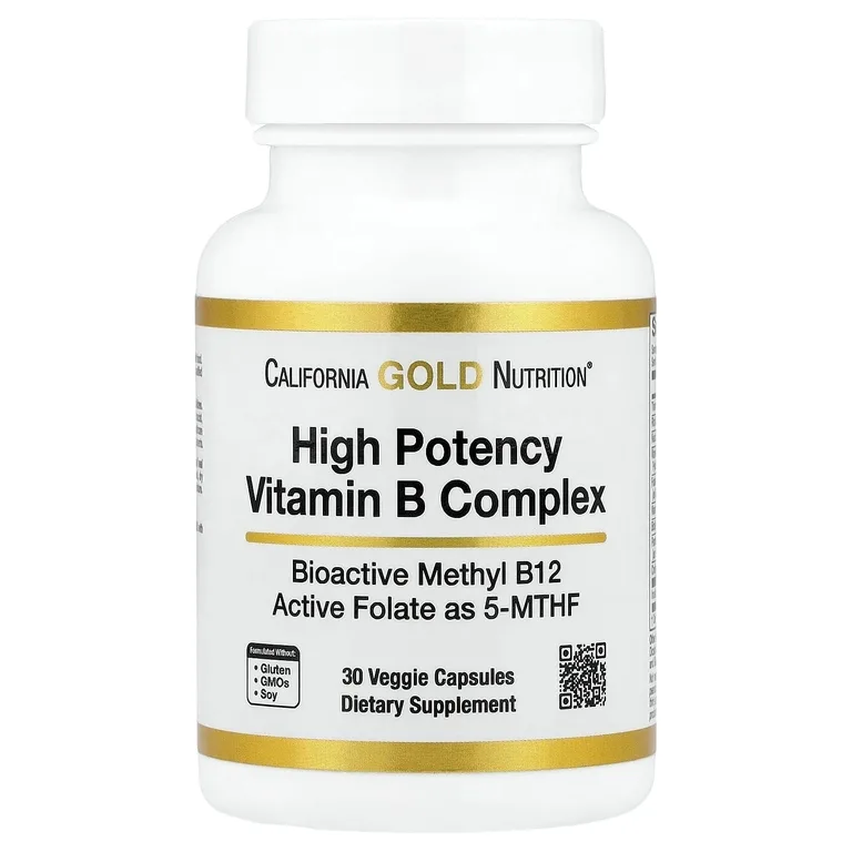 California Gold Nutrition, высокоэффективный комплекс витаминов группы B с метилфолатом и метилом B12, 30 растительных капсул