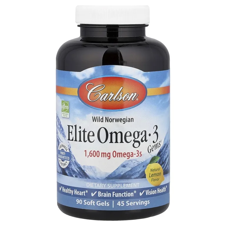 Carlson, Elite Omega-3 Gems®, отборные омега-3 кислоты из норвежской рыбы дикого улова, натуральный лимонный вкус, 90 капсул