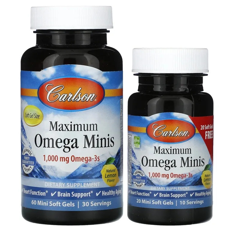 Carlson, Maximum Omega мини, натуральный лимон, 80 мини-капсул (500 мг в 1 капсуле)