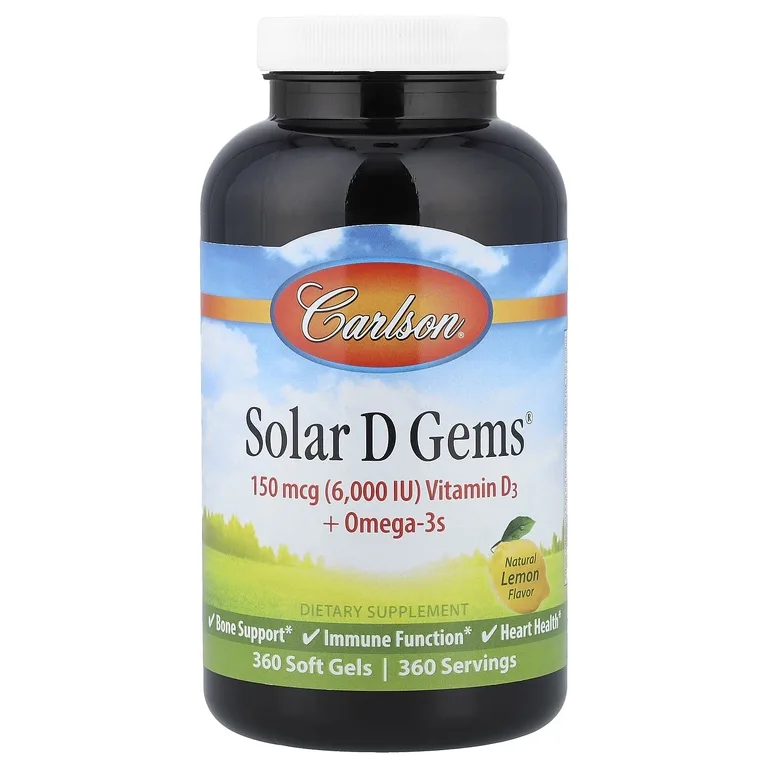 Carlson, Solar D Gems®, витамин D3 и омега-3, натуральный лимон, 360 мягких таблеток