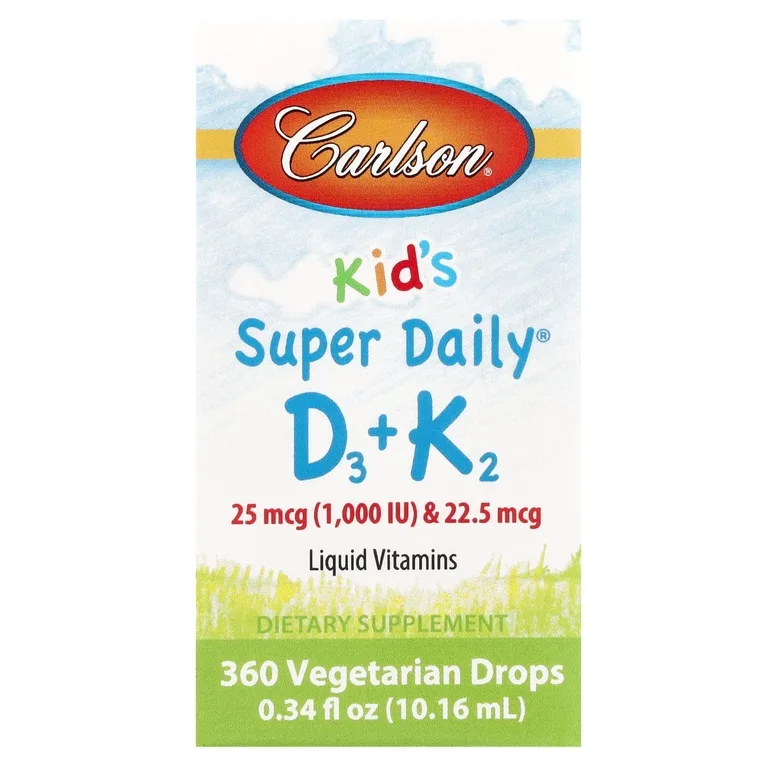 Carlson, Витамины Д3 + К2 для детей, 25 мкг и 22,5 мкг, 10,16 мл (0,34 жидк. унции)