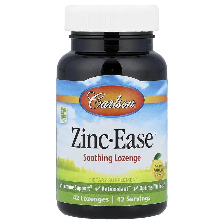 Carlson, Zinc-Ease™, успокаивающие пастилки, натуральный лимонный вкус, 42 пастилки