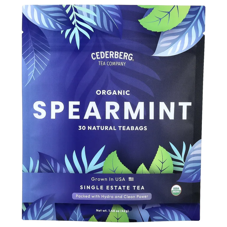 Cederberg Tea Co, Одноместный чай, органическая кудрявая мята, без кофеина, 30 натуральных чайных пакетиков, 42 г (1,48 унции)