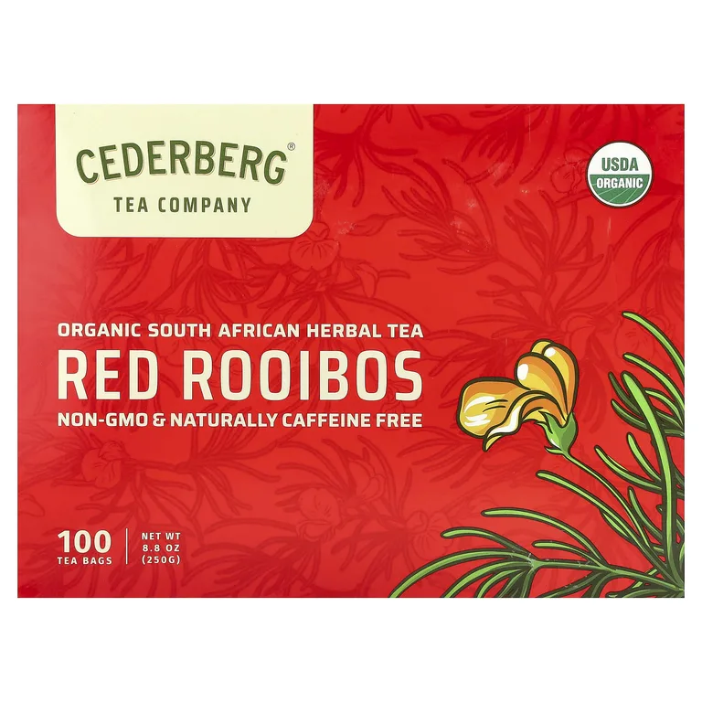 Cederberg Tea Co, органический южноафриканский травяной чай, красный ройбуш, без кофеина, 100 чайных пакетиков, 250 г (8,8 унции)
