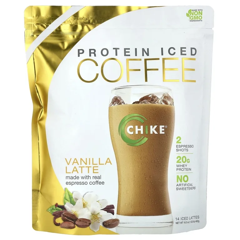 Chike Nutrition, Протеиновый кофе со льдом, ванильный латте, 462 г (16,3 унции)