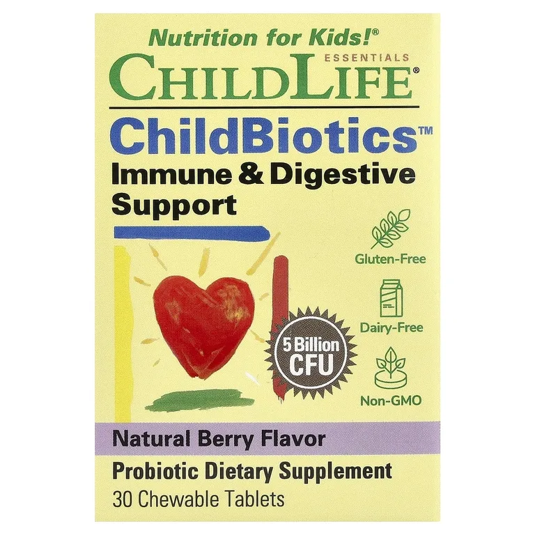 ChildLife Essentials, ChildBiotics™, добавка для поддержки иммунитета и пищеварения, натуральный ягодный вкус, 30 жевательных таблеток