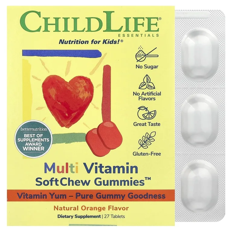 ChildLife Essentials, Essentials, мультивитамины для жевательной капли™ натуральный апельсин, 27 таблеток