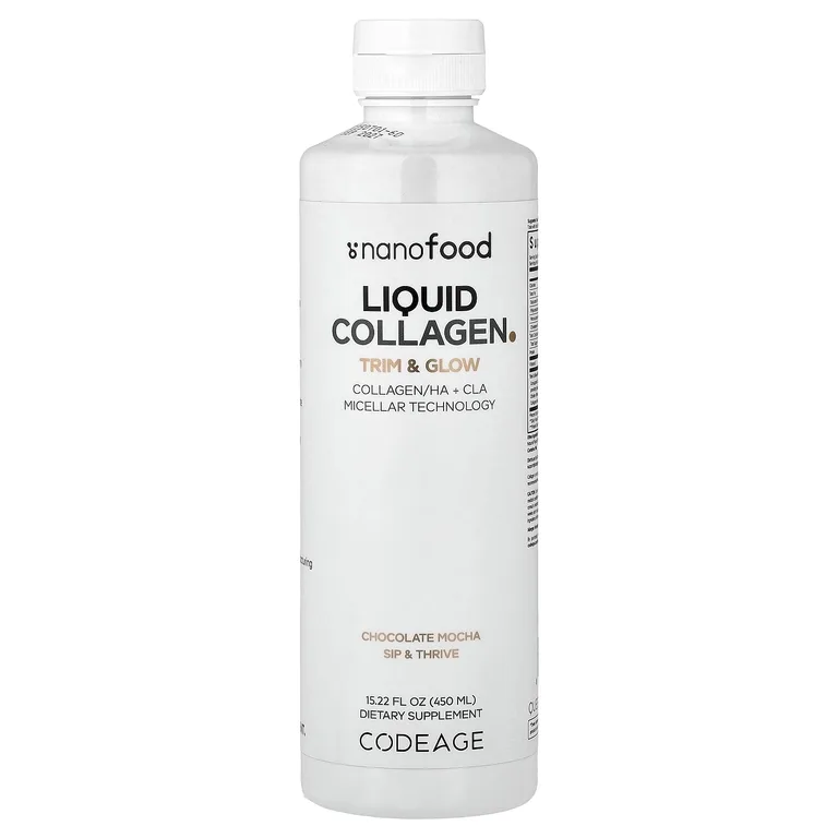 Codeage, Nanofood, жидкий коллаген, Trim & Glow, шоколад и мокко, 450 мл (15,22 жидк. унции)