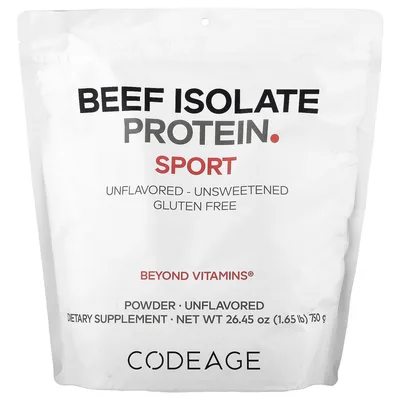 Codeage, Sport, говяжий изолят протеина в порошке, без добавок, 750 г (1,65 фунта)