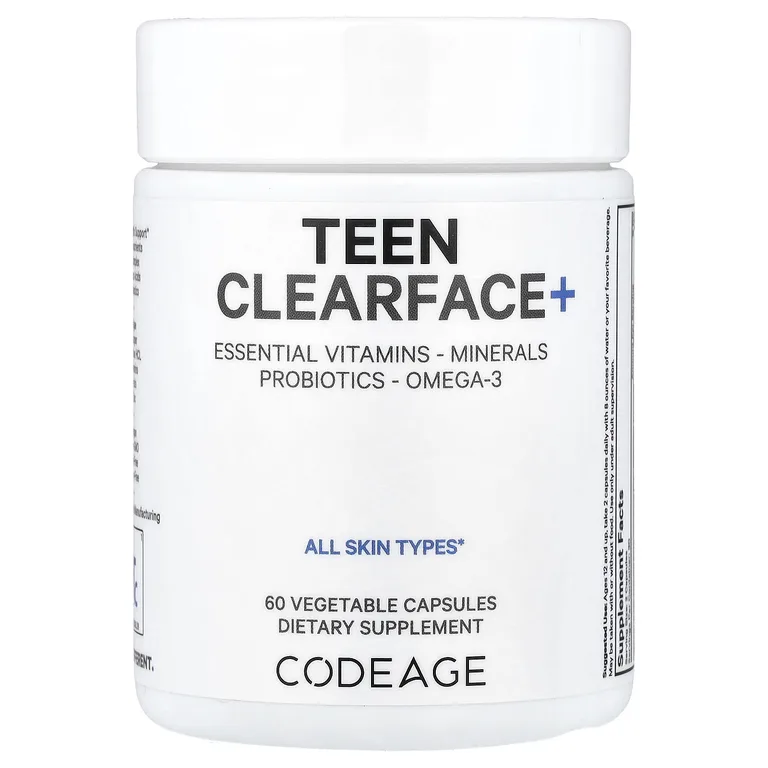 Codeage, Teen Clearface+, добавка для здоровья кожи лица подростков, 60 растительных капсул
