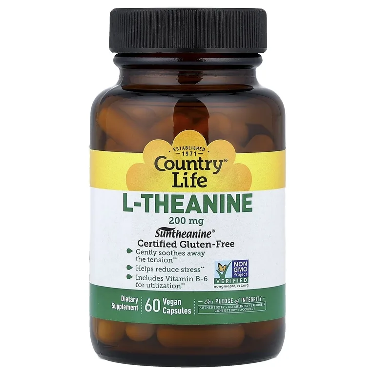 Country Life, L-теанин, 200 мг, 60 растительных капсул