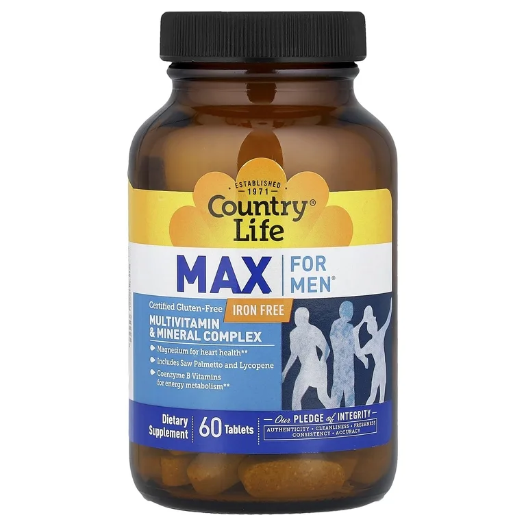 Country Life, Max for Men®, комплекс мультивитаминов и минералов, без железа, 60 таблеток