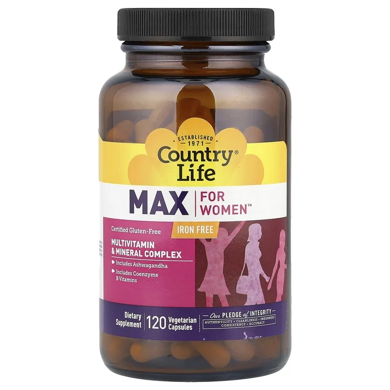Country Life, мультивитаминный и минеральный комплекс для женщин, без железа, 120 вегетарианских капсул