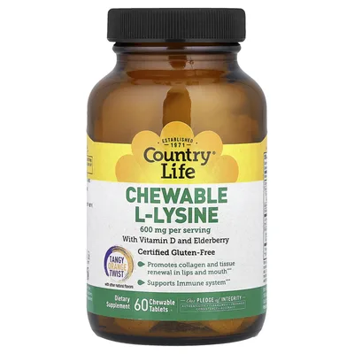 Country Life, Жевательный L-лизин, Tangy Orange Twist, 60 жевательных таблеток