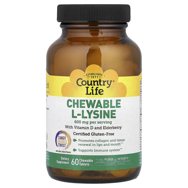 Country Life, Жевательный L-лизин, Tangy Orange Twist, 60 жевательных таблеток