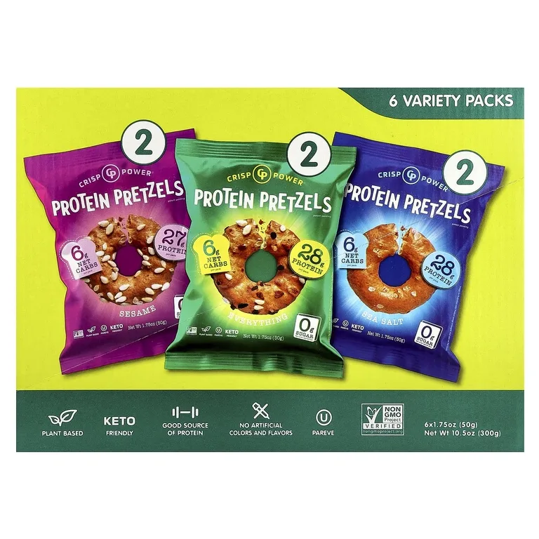 Crisp Power, протеиновые крендели, ассорти, 6 упаковок по 50 г (1,75 унции)