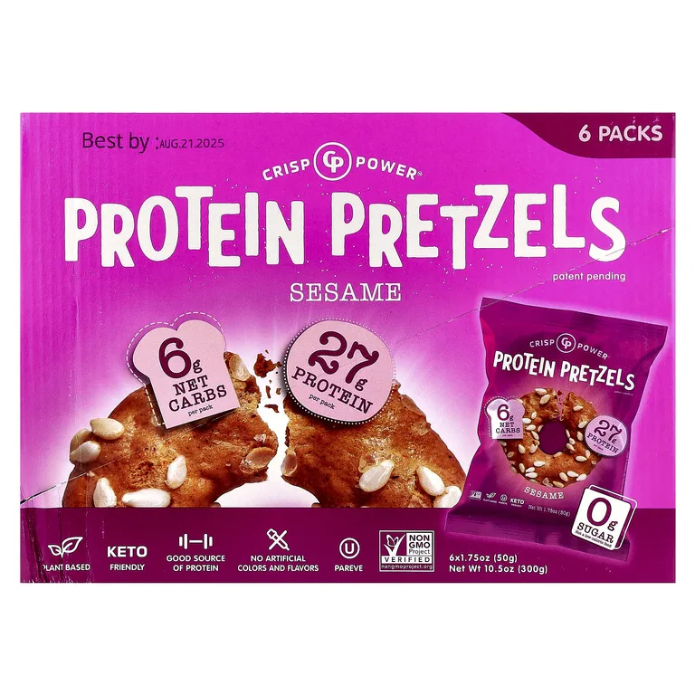 Crisp Power, Протеиновые крендели с кунжутом, 6 пакетиков по 50 г (1,75 унции)