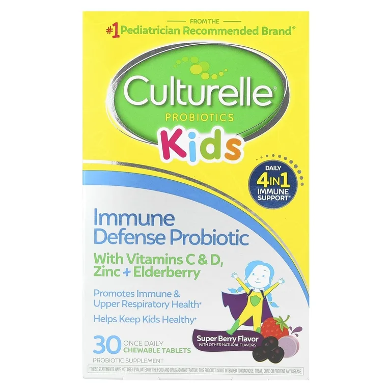 Culturelle, Для детей, пробиотики, иммунная защита, супер ягоды, 30 жевательных таблеток для приема один раз в день