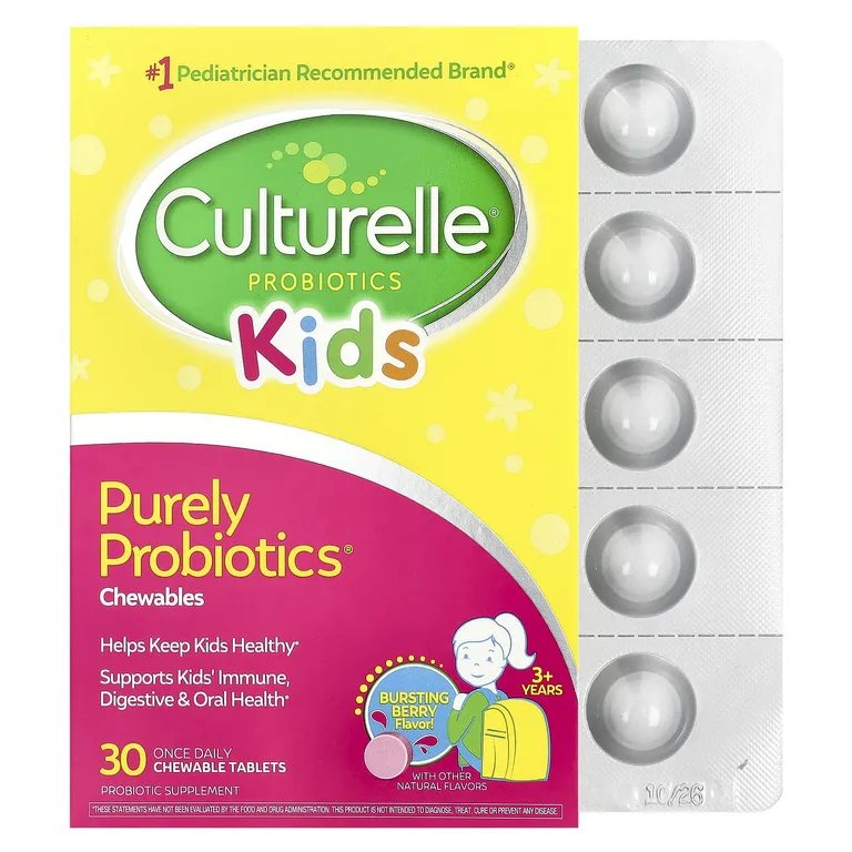 Culturelle, пробиотики, для детей старше 3 лет, интенсивный ягодный вкус, 30 жевательных таблеток (25 мг в 1 таблетке)