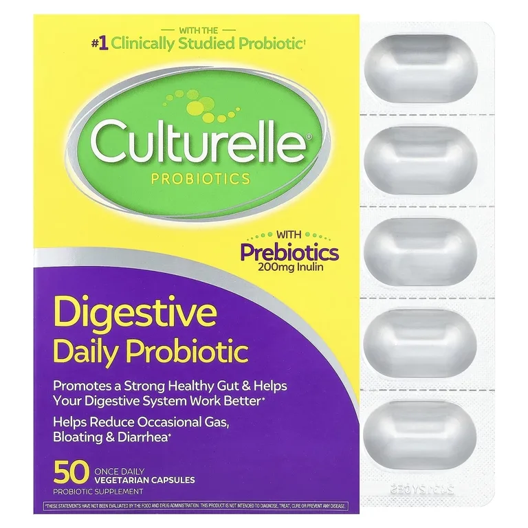 Culturelle, пробиотики, ежедневный пищеварительный пробиотик, 10 миллиардов КОЕ, 50 вегетарианских капсул для приема один раз в день