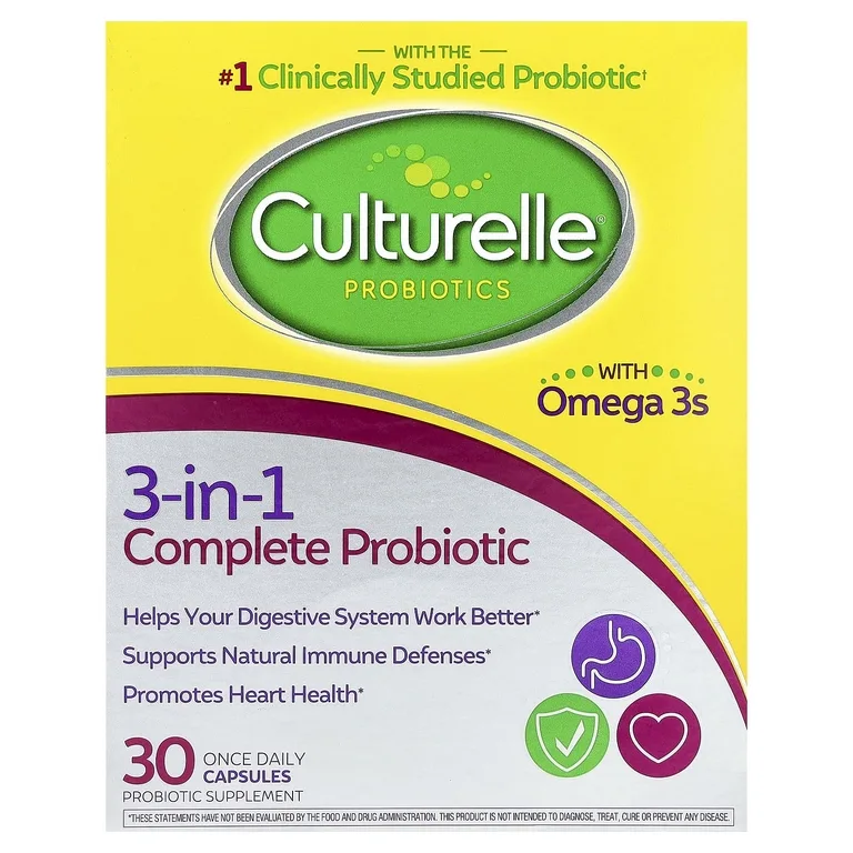Culturelle, Пробиотики, полный пробиотик 3 в 1 с омега-3, 30 капсул для приема один раз в день