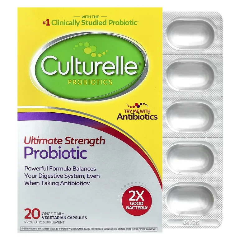 Culturelle, пробиотики, повышенная эффективность, 20 миллиардов КОЕ, 20 вегетарианских капсул для приема один раз в день