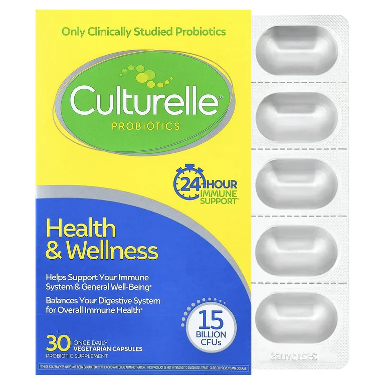 Culturelle, пробиотики, здоровье и хорошее самочувствие, 15 миллиардов КОЕ, 30 вегетарианских капсул для приема один раз в день