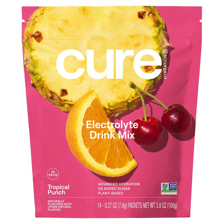 Cure Hydration, смесь для приготовления электролитического напитка, тропический пунш, 14 пакетиков по 7,6 г (0,27 унции) каждый