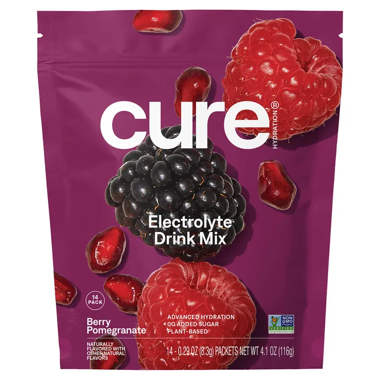 Cure Hydration, увлажняющая смесь электролитов, со вкусом ягод и граната, 14 пакетиков по 8,3 г (0,29 унции) каждый