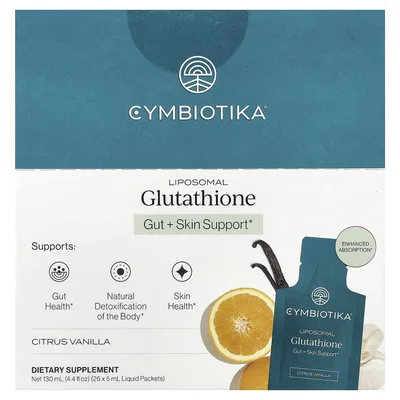 Cymbiotika, липосомальный глутатион, цитрус и ваниль, 26 пакетиков с жидкостью, 5 мл (0,17 жидк. унции) каждый