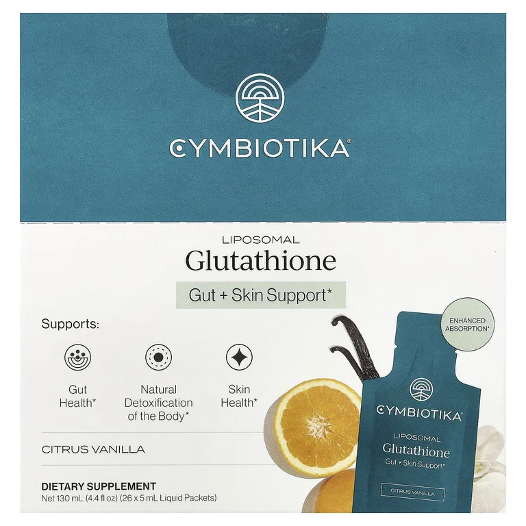Cymbiotika, липосомальный глутатион, цитрус и ваниль, 26 пакетиков с жидкостью, 5 мл (0,17 жидк. унции) каждый