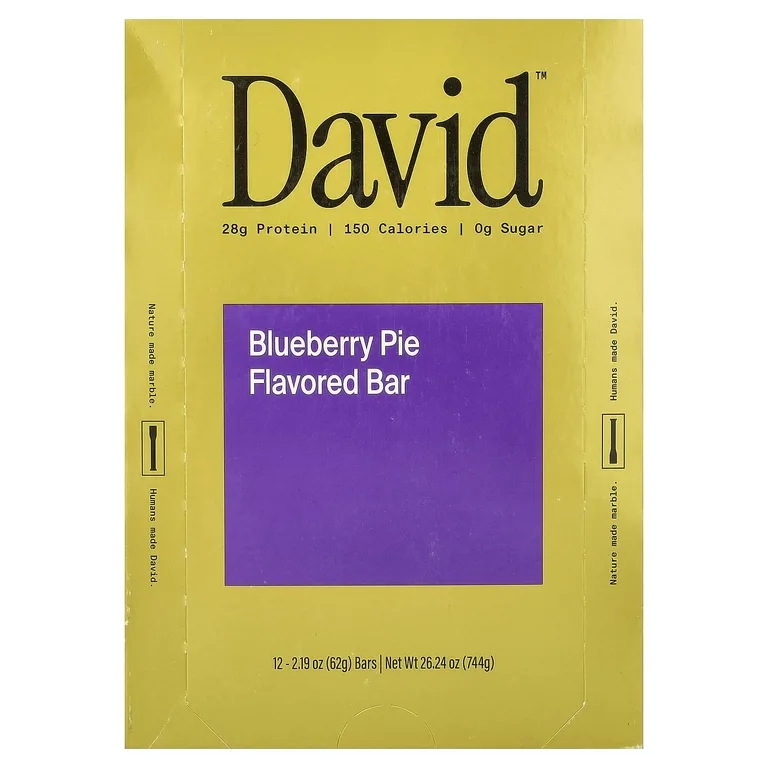 David Protein, Protein Bar, Blueberry Pie, 12 Bars, 2.19 oz (62 g) Each