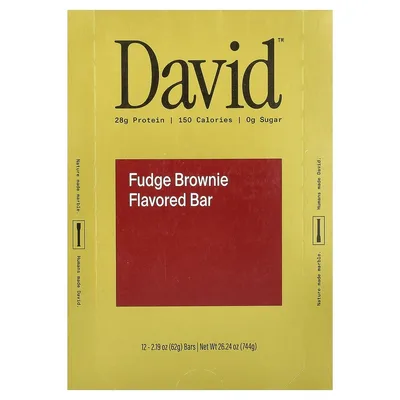 David Protein, Protein Bar, Fudge Brownie, 12 Bars, 2.19 oz (62 g) Each