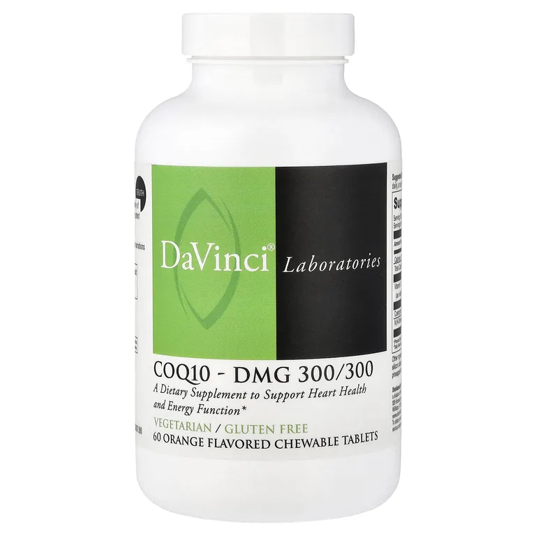 DaVinci Laboratories, коэнзим Q10 и диметилглицин, апельсин, 60 жевательных таблеток