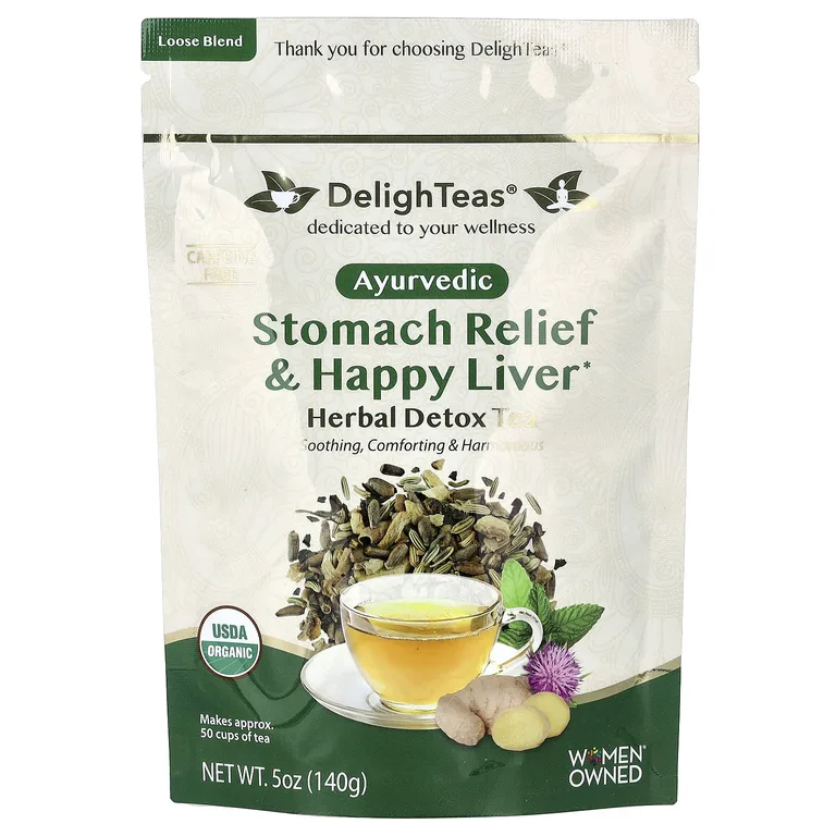 DelighTeas, травяной чай для очищения, для облегчения состояния желудка и печени, рассыпчатая смесь, без кофеина, 140 г (5 унций)