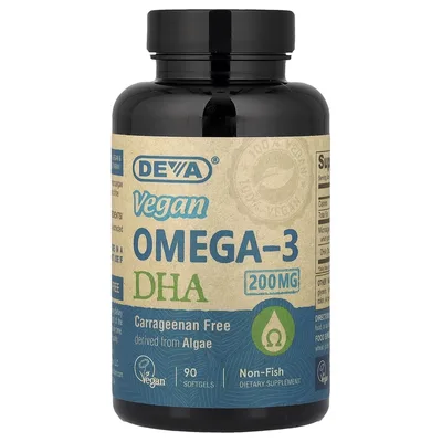 Deva, веганская омега-3 кислота ДГК, 90 капсул