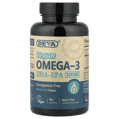Deva, веганские омега-3 кислоты, ДГК и ЭПК, 90 капсул