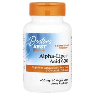 Doctor's Best, альфа-липоевая кислота 600, 600 мг, 60 растительных капсул