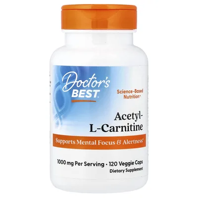 Doctor's Best, ацетил-L-карнитин, 120 растительных капсул (500 мг в 1 капсуле)
