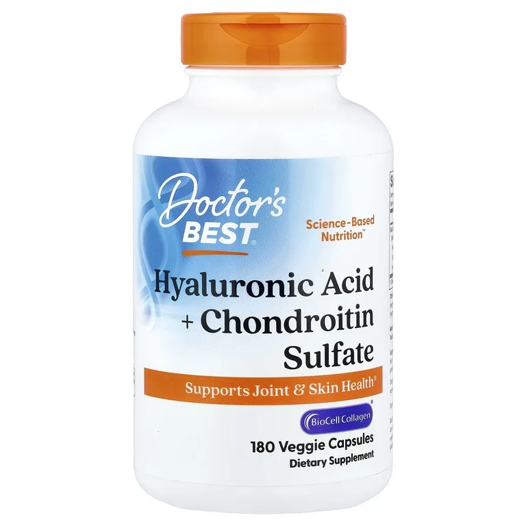 Doctor's Best, гиалуроновая кислота и хондроитинсульфат, 180 растительных капсул