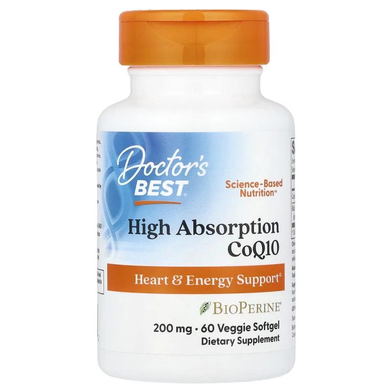 Doctor's Best, коэнзим Q10 с высокой степенью всасывания, с черным перцем, 200 мг, 60 вегетарианских желатиновых капсул
