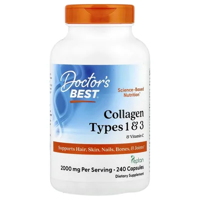 Doctor's Best, коллаген типов 1 и 3 с витамином C, 240 капсул
