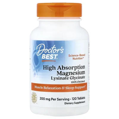Doctor's Best, магний с высокой степенью усвоения, 120 таблеток (100 мг в 1 таблетке)