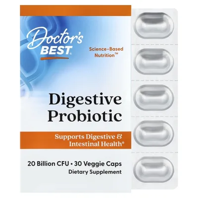 Doctor's Best, пробиотик для пищеварительной системы, 30 растительных капсул
