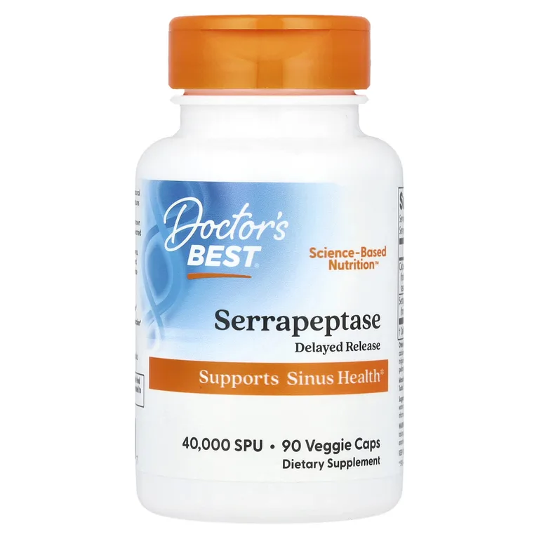 Doctor's Best, серрапептаза, 90 растительных капсул