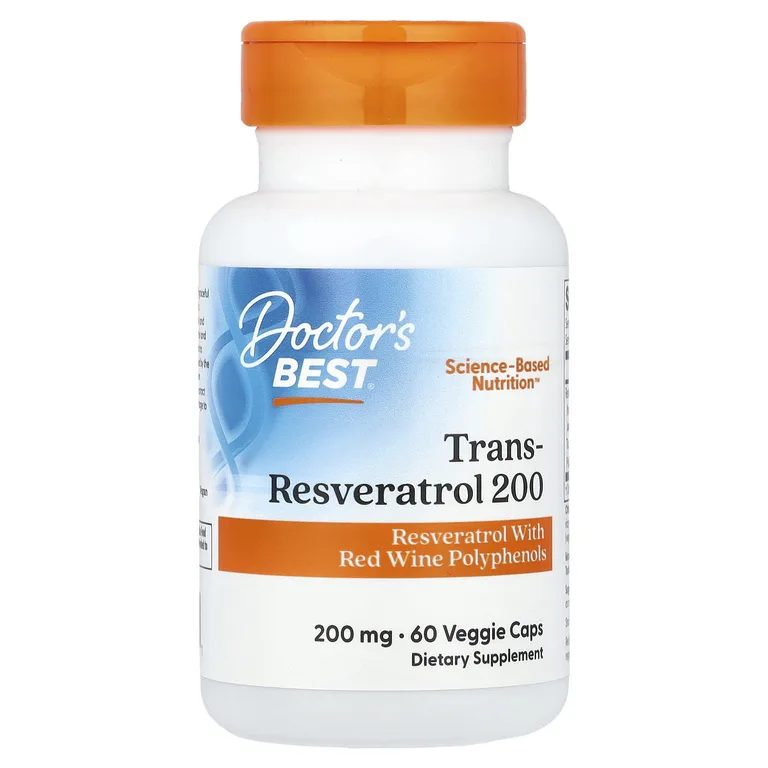 Doctor's Best, транс-ресвератрол, 200 мг, 60 вегетарианских капсул